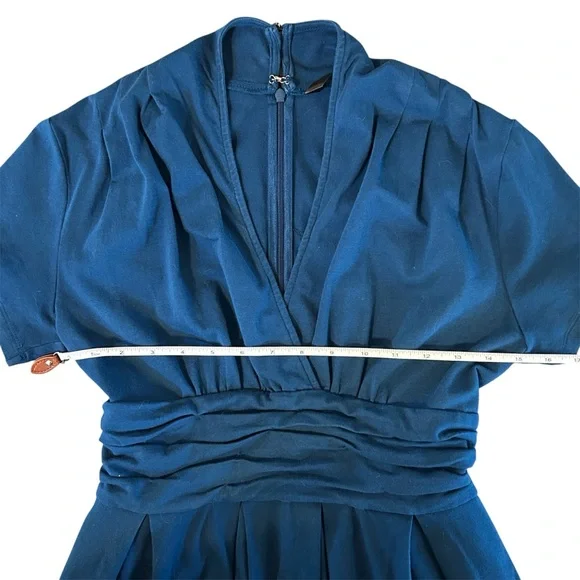 Eshakti Blue Midi Dress, Short Sleeve Fit & Flare Dress with Pockets, Medium / 8 - Picture 4 of 8